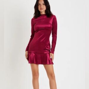 Lulu’s berry pink velvet long sleeve mock neck mini‎ dress size xl holiday party